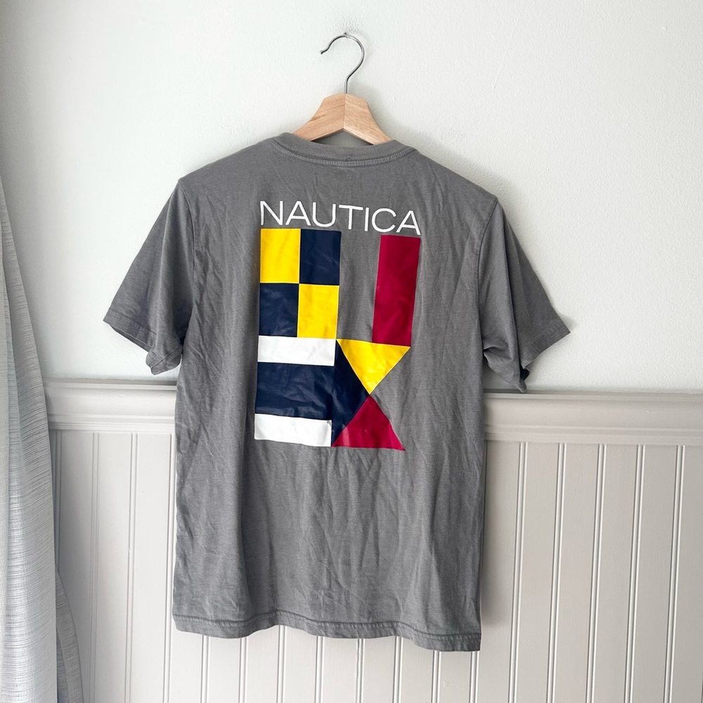 Nautica Boys XL 18/20 Gray Short Sleeve Crew Neck Graphic Logo Tee